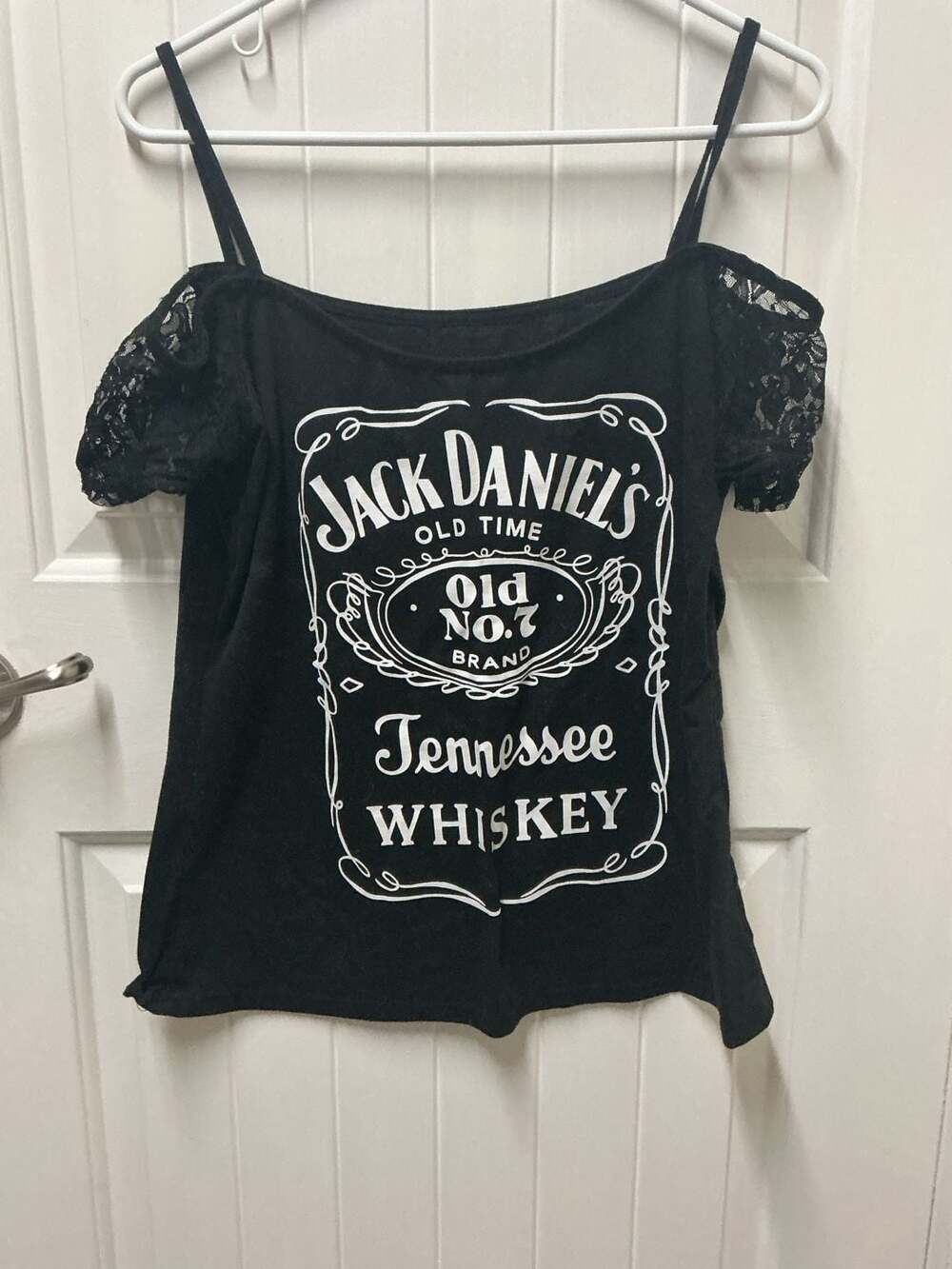 Jack Daniel's Tennessee Whiskey Cold Shoulder Lace Sleeve Top
